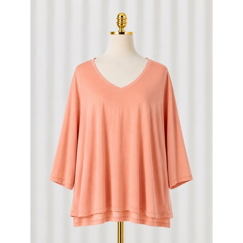 Denim & Co Essentials Jersey V-Neck 3/4 Sleeve Top Tee T-Shirt 3X Peach V-Neck